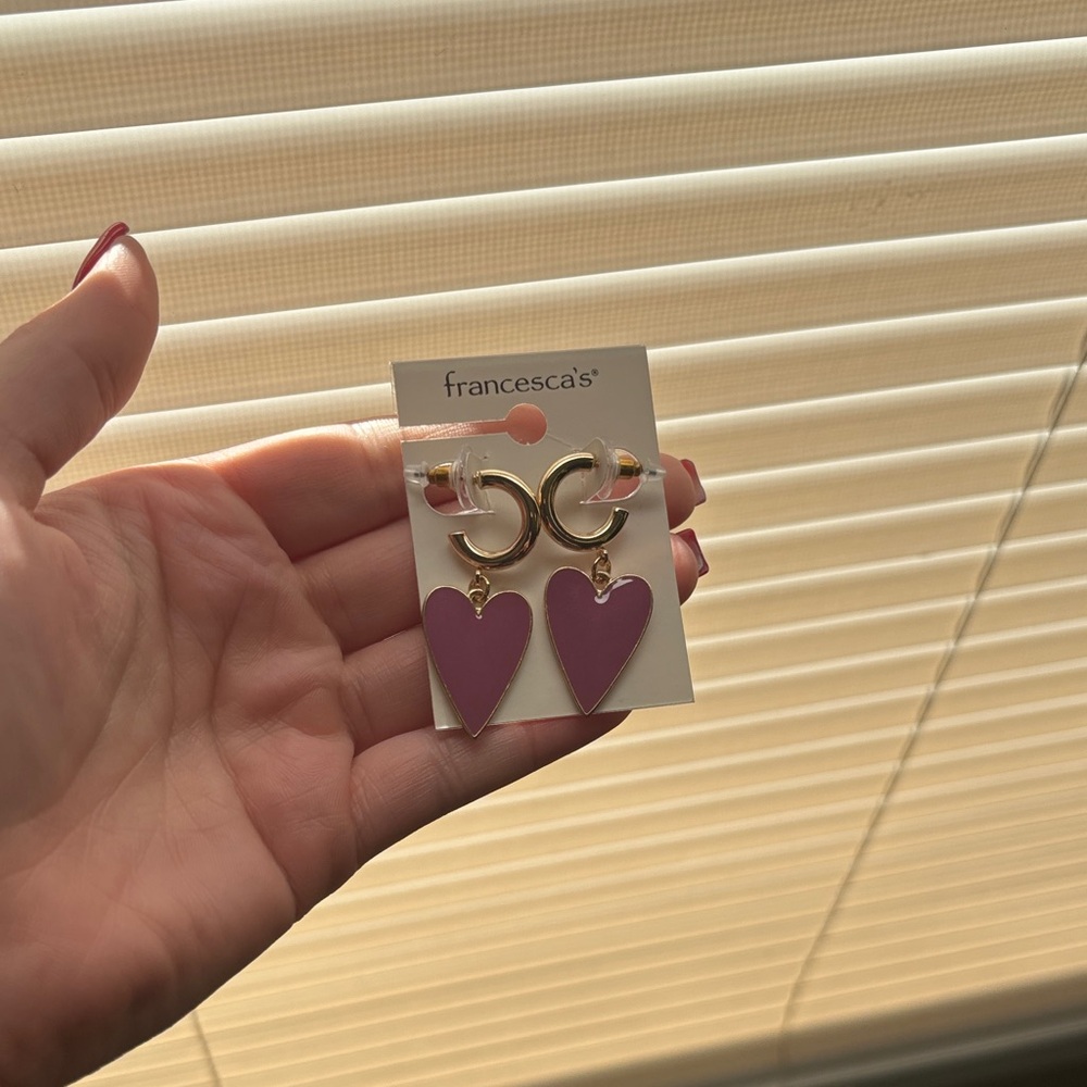 Francesca's Collections Gold and Purple Heart Earrings